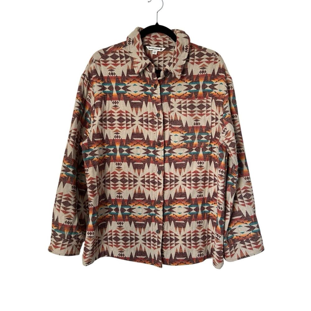 Mountain Isles Shirt Womens Large Aztec Tribal Long Sleeve Button Up Shacket